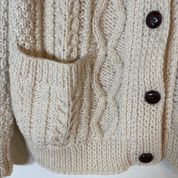 Boho Blarney Wollen Mills Pure Wool Traditional Aran Hand Knit Cardigan. - Picture 8 of 12